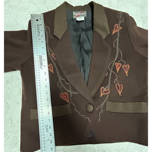 Vintage Mary Flanagan Womens Wool Embroidered One-Button Blazer XS Brown Lined - Picture 9 of 10
